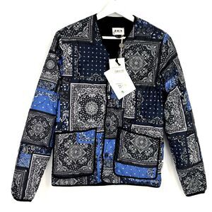 Berna Italia Iris Liner Jacket Italy Blue Bandana Print Quilted Size Small NWT